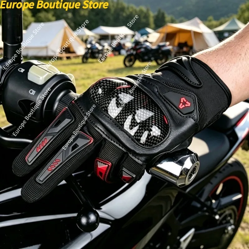 

Anti Fall Off Road Carbon Fiber Shell Full Finger Motorcycle Gloves Thin Breathable Touch Screen Riding Gear For Men Women