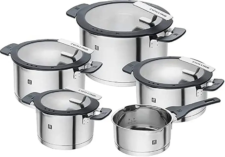 

Simplify 9 Piece Premium Stainless Steel Kitchen Cookware Set- Grey Pots Set, Induction Compatible