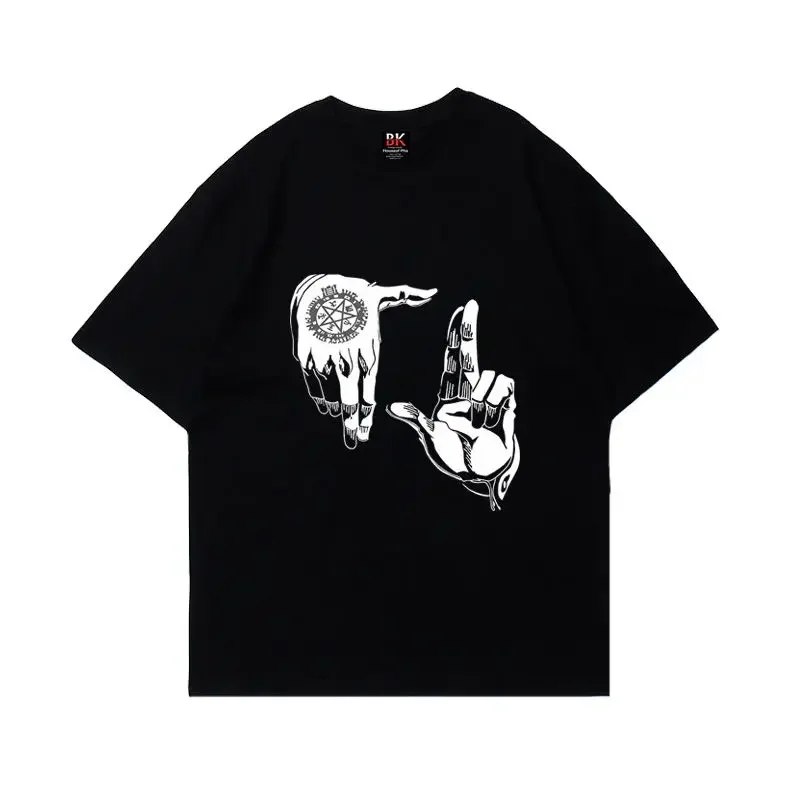 Heavy Metal American Retro Cotton T-shirt Men Kids Summer Trendy Brand Short Sleeve High Street Loose Tshirt Kid Top Chilren