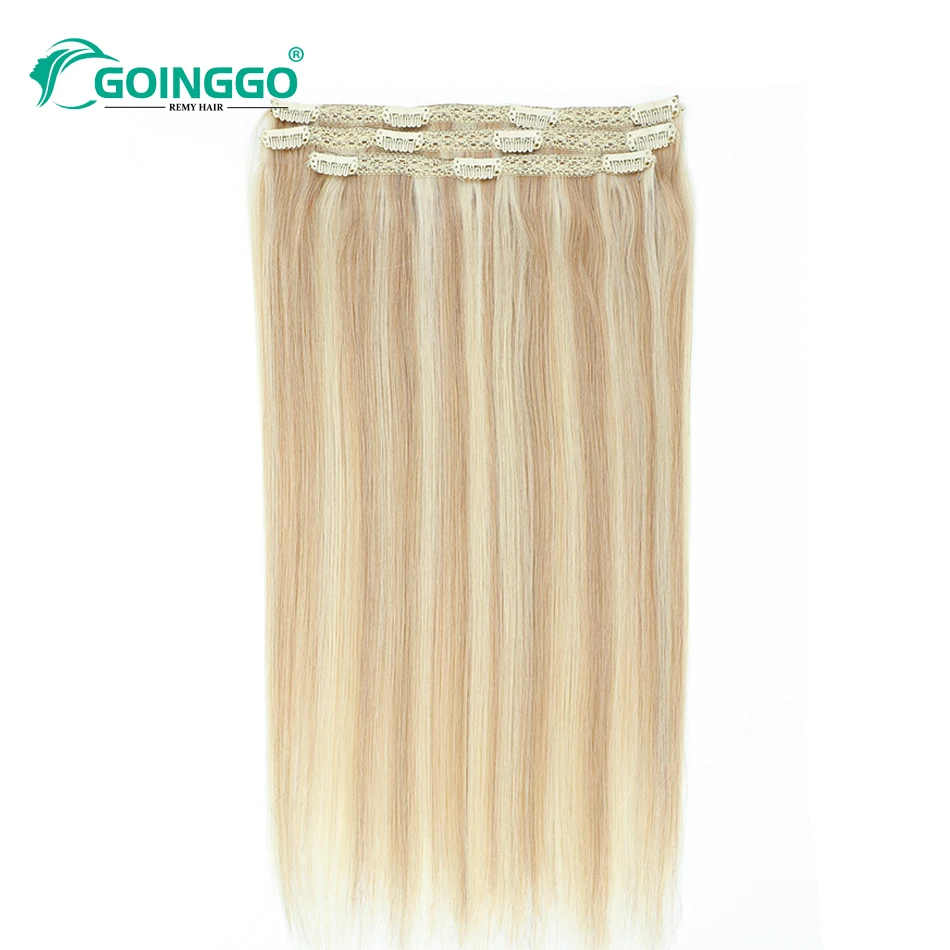 Clip In Hair Extensions Remy Straight Hair Clips In Human Hair Highlight Blonde Double Weft Hair Pieces For Woman 3Pcs/Set