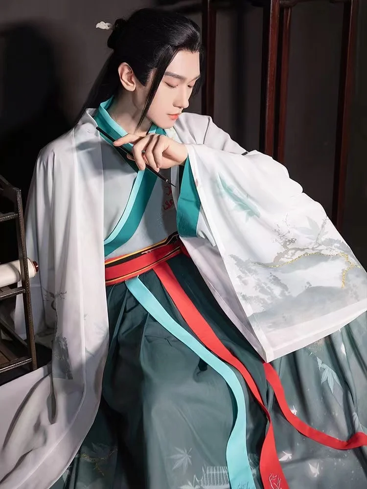 مجموعة Hanfu الأصلية من الملابس الصينية التقليدية ، فترة Weijin ، تنورة خالدة ، مبارزة عتيقة ، زي تأثيري ، أربعة مواسم