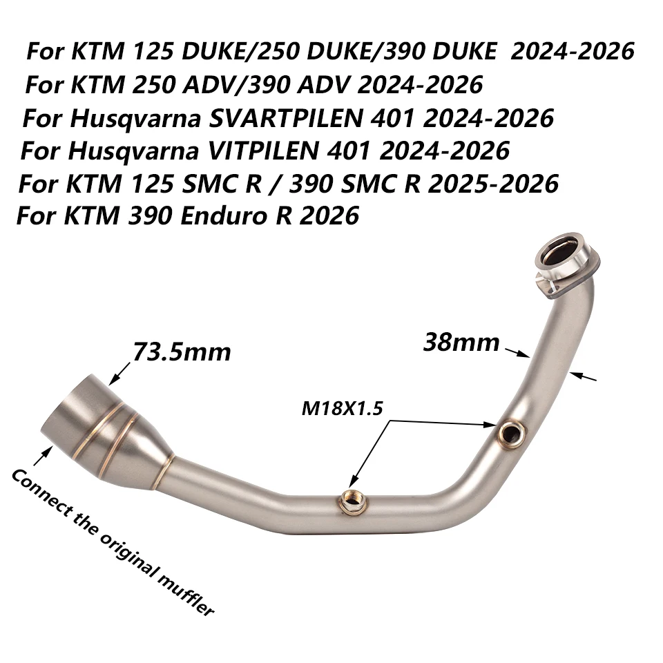 Motorcycle exhaust system header For KTM 125/250/390 DUKE 250/390 ADV 390/125 SMC R 390 Enduro R  2024-2026 390 ADV exhaust