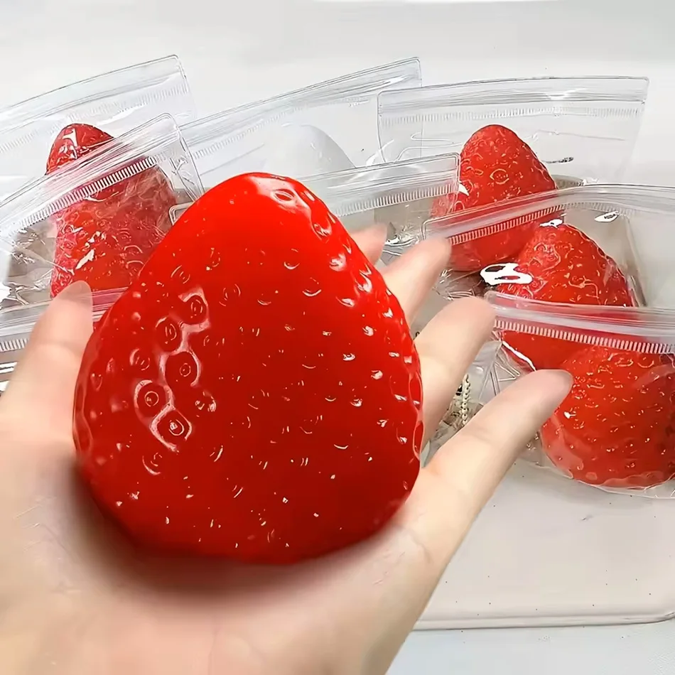 New Squishy Big Strawberry Squeeze Toy Kids Soft Pinch Fruit Pop Fidget Toys Party Entertainment Games Halloween Christmas Gift view 6