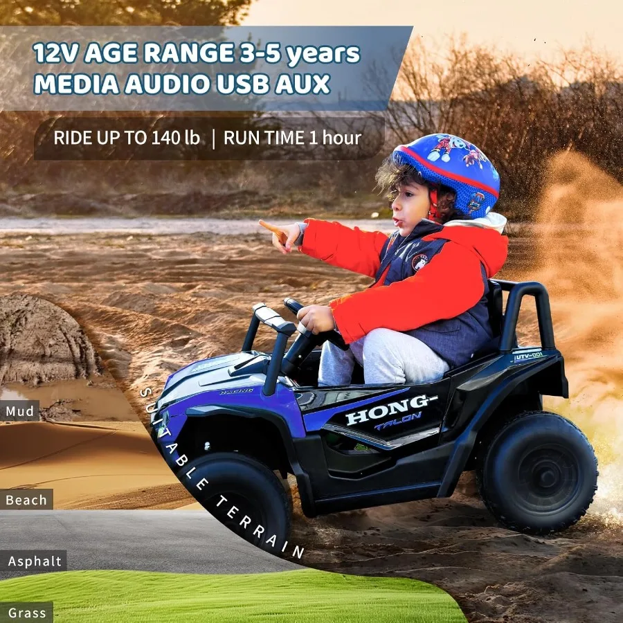 Carro elétrico utv 12v com controle remoto, passeio em veículos com suspensão de mola, faróis led, passeio em 4 rodas, buzina musical para