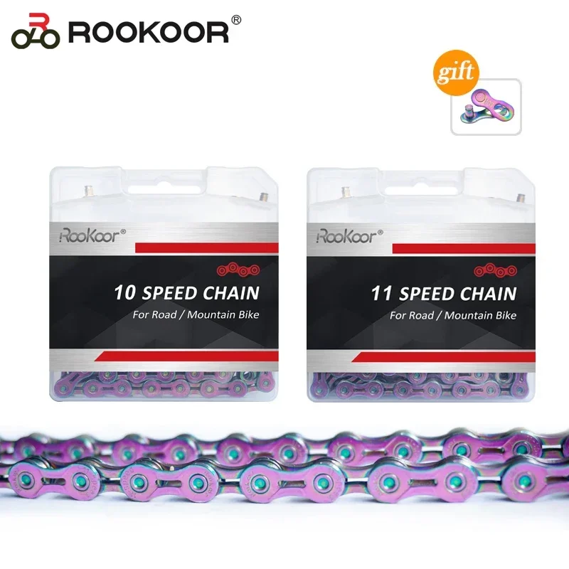 Rookoor 10/11 Speed Velocidade MTB Mountain Road Bike Bicycle Chain Colorful Rainbow EL Ultralight 116L High Carbon Steel