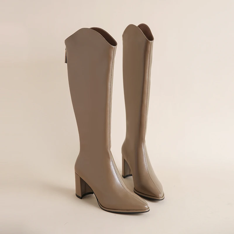 Plus Size 34 - 43 New Women Boots Zipper Thick High Heels Simple Thick High Heels Autumn Winter Boots Knee High Mid-Calf Boots