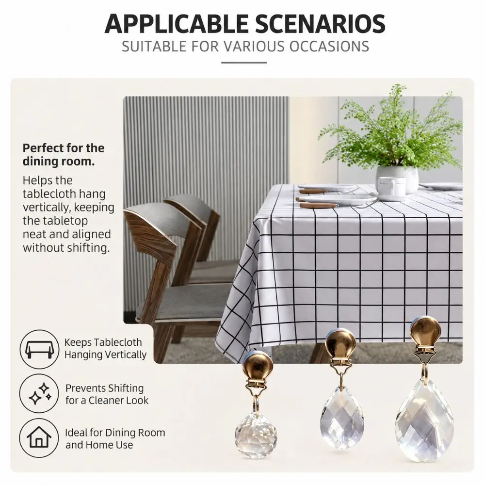 4pcs Crystal Tablecloth Weight Clips Heavy Duty Windproof Tablecloth Pendants Weights Metal Decorative Tablecloth Holder Clips