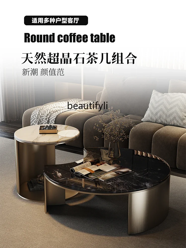 

ss7304 супер хрустальный камень торцевой столик для гостиной круглый светильник для маленькой квартиры роскошный современный простой журнальный столик из каменной пластины