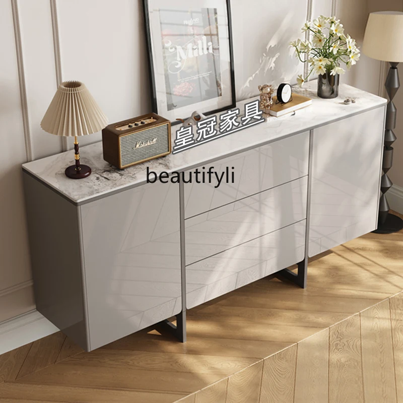 

A36 Entrance cabinet piano paint stainless steel feet light luxury dining side cabinet high-end entrance rectangular table