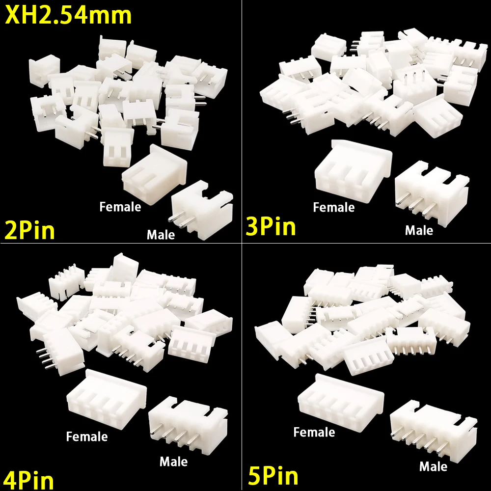 100Pcs/Lot XH2.54 Connector JST 2/3/4/5Pin Female Housing Plastic Shell Plug XH Male/Female Pin Header Dupont Wire Connector