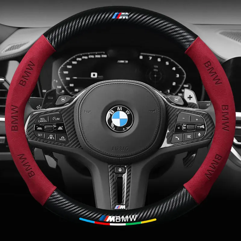 

For BMW M Power X3 X4 X5 X7 E36 E39 E46 E60 E65 E90 F10 F15 F20 F25 F30 G20 G30 G05 Car Carbon Fiber Suede Steering Wheel Cover