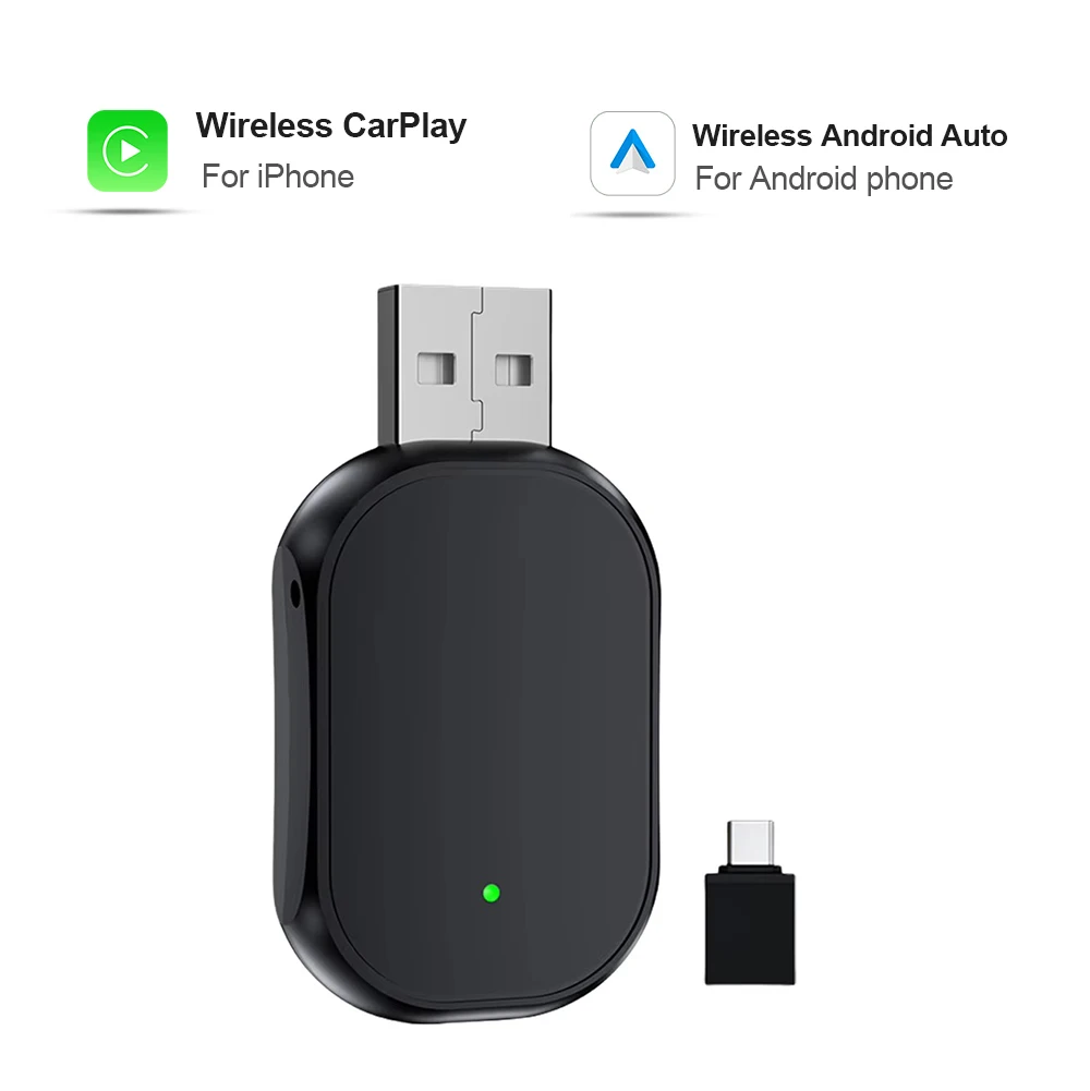 2 in1 Wireless Carplay Adapter for Android iPhone Auto Wired to Wireless AI Box USB C Connection For Volvo Benz Mg Kia Chery VW