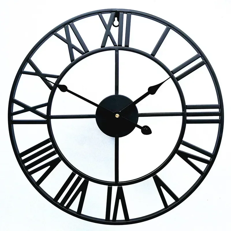 40/47/60/80cm 3D Large Wall Clock with Roman Numerals Art Hollow Round Wall Hanging Vintage Metal Clock for Living Room Home