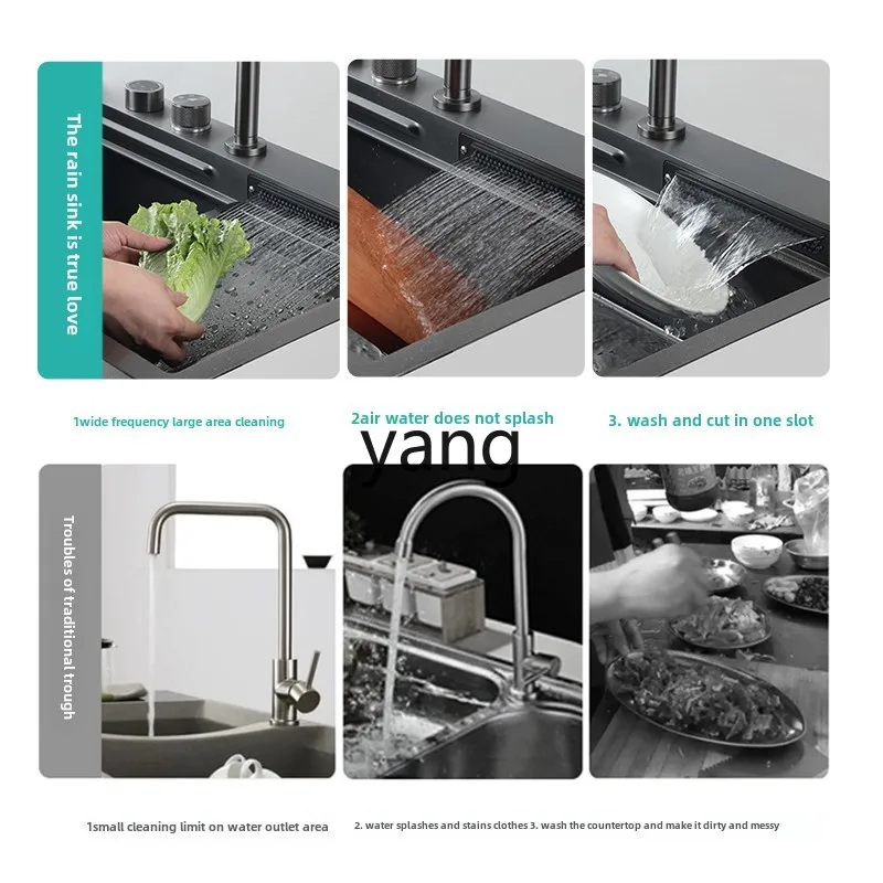 ZL Undercounter Basin Double Waterfall Kitchen Extra Large Single Slot Vegetable Basin Stainless Steel