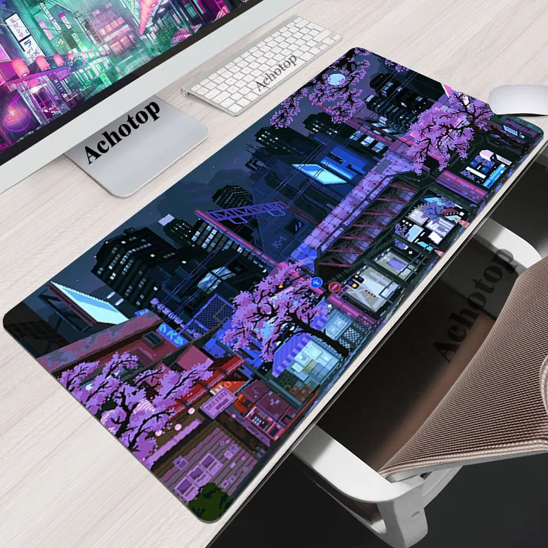 Pixel Art Gaming MousePad XXL Computer Laptop Gamer Extended Mouse Mat Large Anime Mouse Pad PC Keyboard Kawaii Street Desk Mat