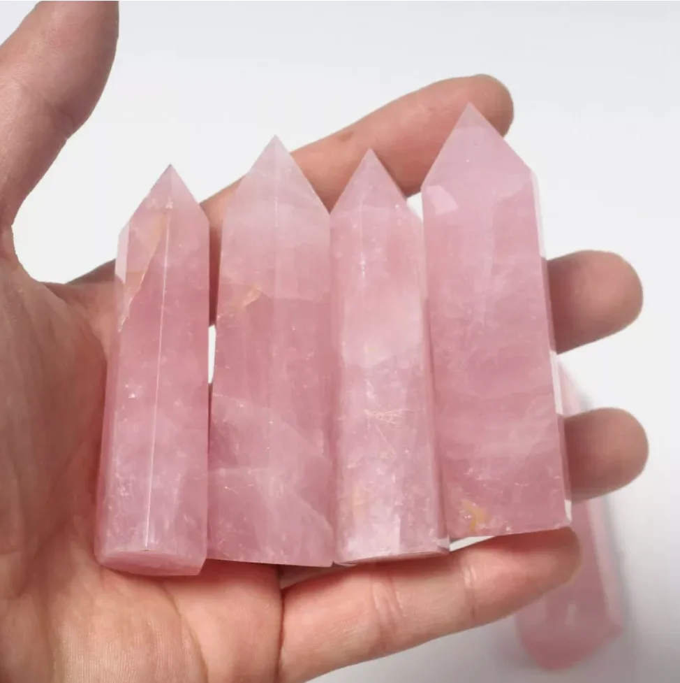 

Natural Rose Quartz Crystal Point Hexagonal Wand Stone Obelisk Healing Reiki