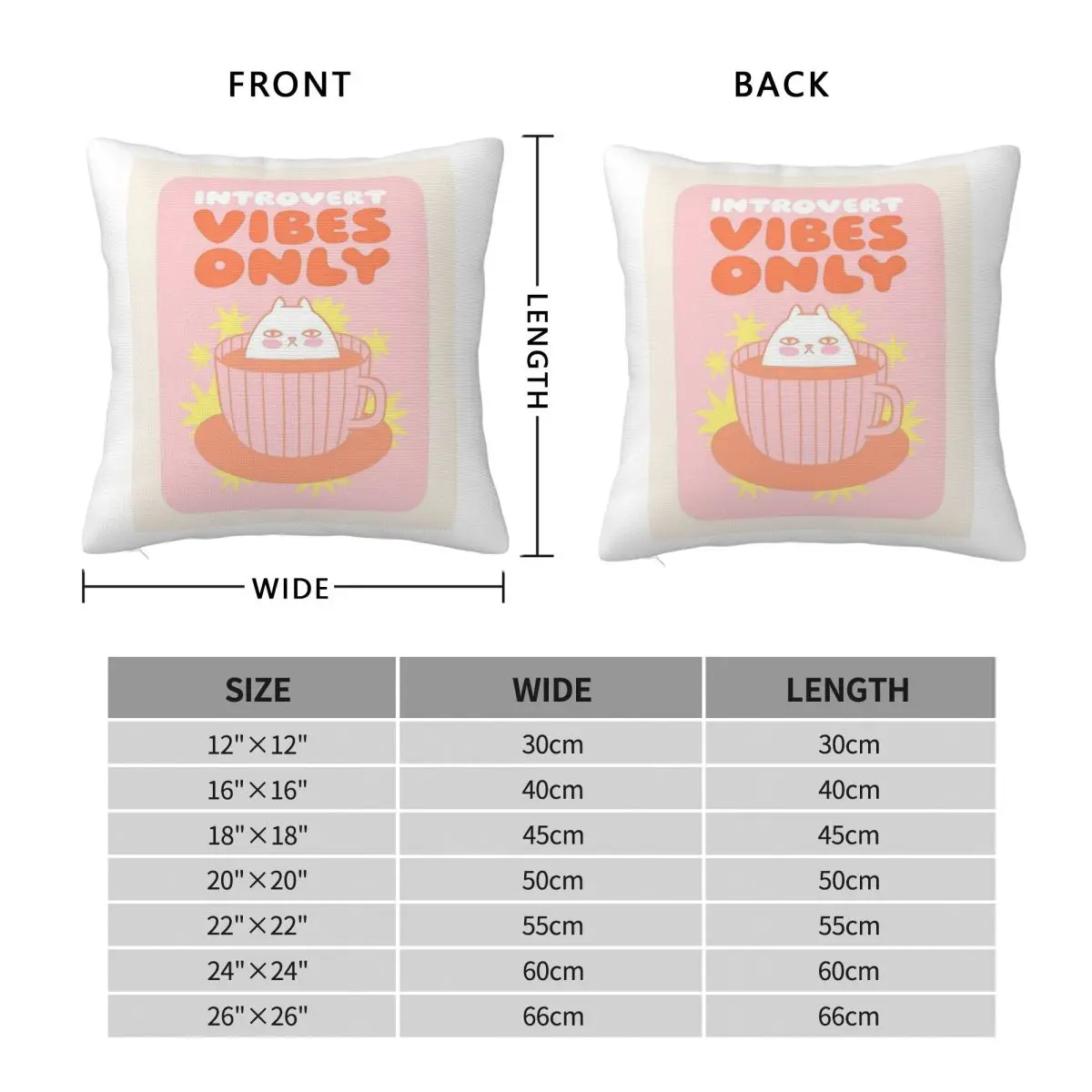 Introvert Cat Vibes Square Pillowcase Polyester Linen Velvet Printed Zip Decor Throw Pillow Case Room Cushion Cover