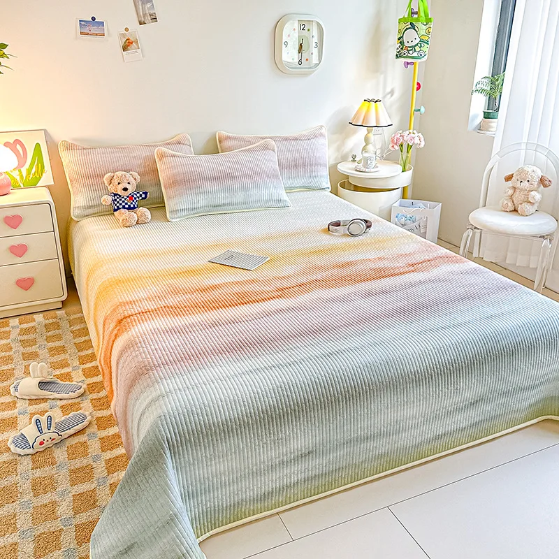 Double Layer Yarn Anti Slip Single Bedspread Dreamy Gradient Thick Quilted Tatami Mattress Multi-Functional Four Season Blanket