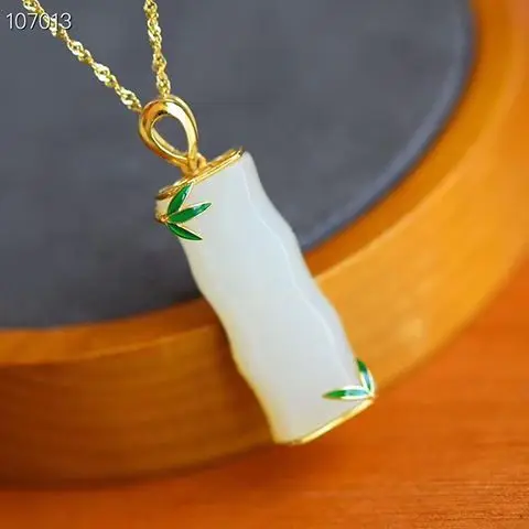 Natural Hotan S Silver Continuous Rising Pendant Female Jade Necklace Gold Plated Collar Chain