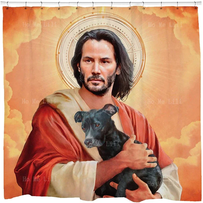 Funny Religious Hilarious Meme Art Keanu Holding Dog Novelty African American Hero Drug Walter White Shower Curtain