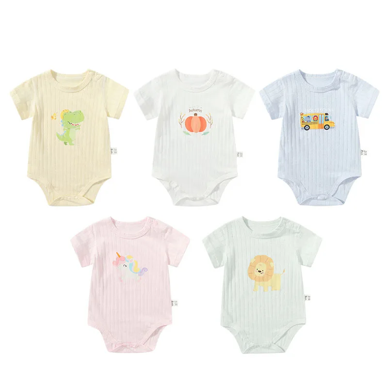 Summer Light Male and Female Baby Fart Clothes, Boneless Jacquard Cloth  Short-sleeved Pure Cotton Bottoming Shirt