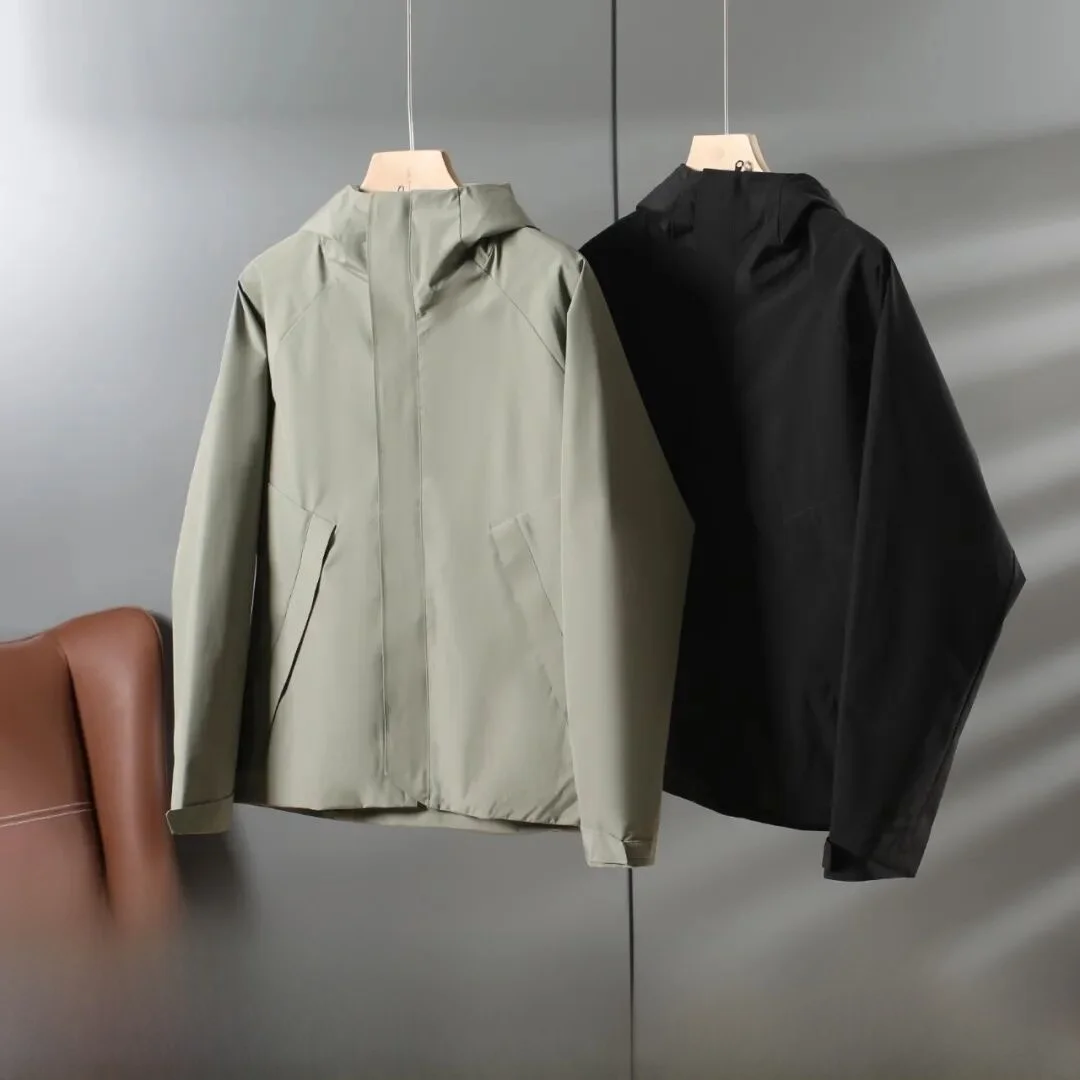 

Мужская новая ветрозащитная тканая куртка с капюшоном для улицы, 3D резка, всепогодное полиэфирное волокно, длинная застежка-молния, повседневная одежда