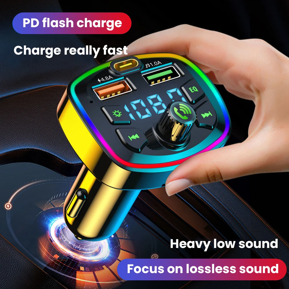 Car Hands-Free Bluetooth-compaitable 5.0 FM Transmitter Car  2 USB Fast Charger MP3 Modulator Player Handsfree Audio Receiver