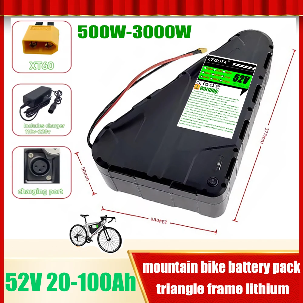 

Air freight fast transportation 52V 20-100AH safe lithium battery | 40AH BMS | complete charger | free magic tape