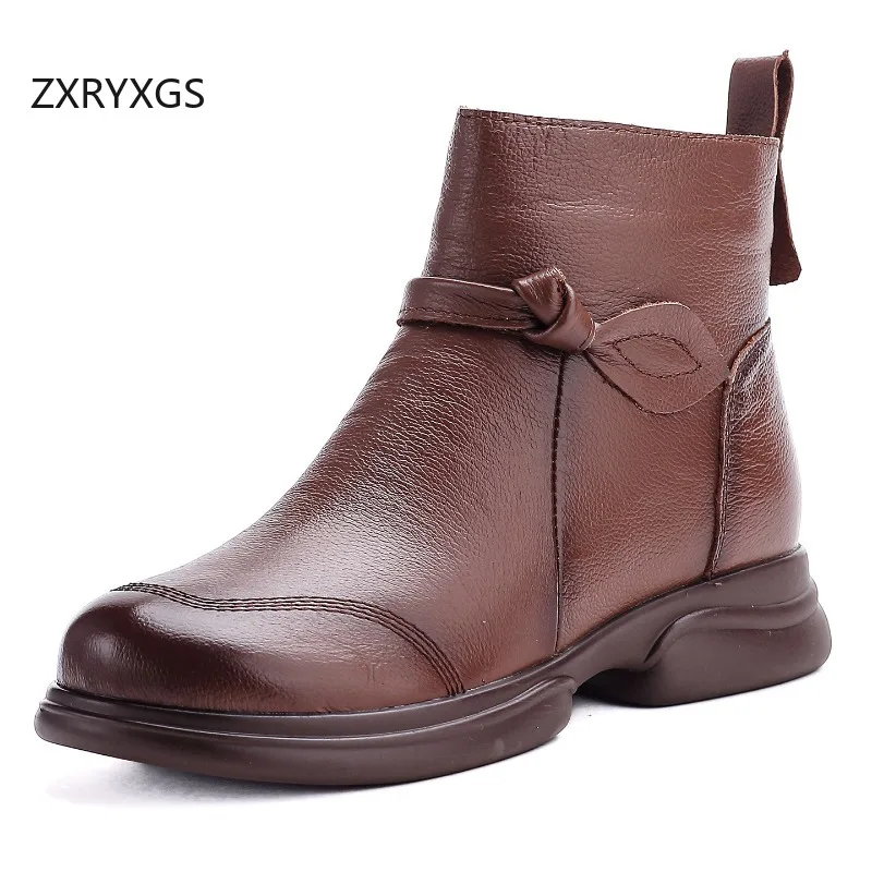 

ZXRYXGS Top Cowhide Temperament Elegant Genuine Leather Single Boots Low Heels 2026 New Winter Boots Warm Shoes Women Snow Boots