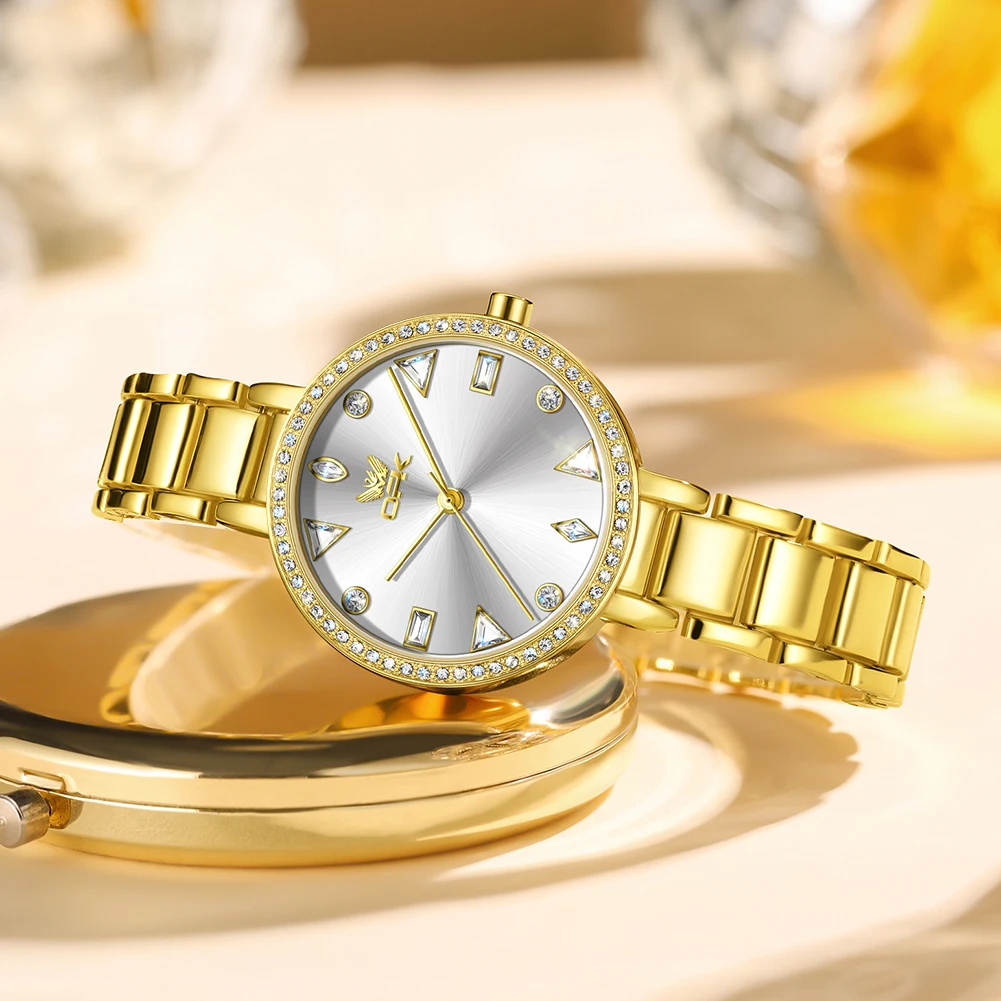 OPK 8190 Elegance Quartz Movement Women Watch Star Diamond Dial Stainless Steel Strap Luminous Starlight Watch For Women