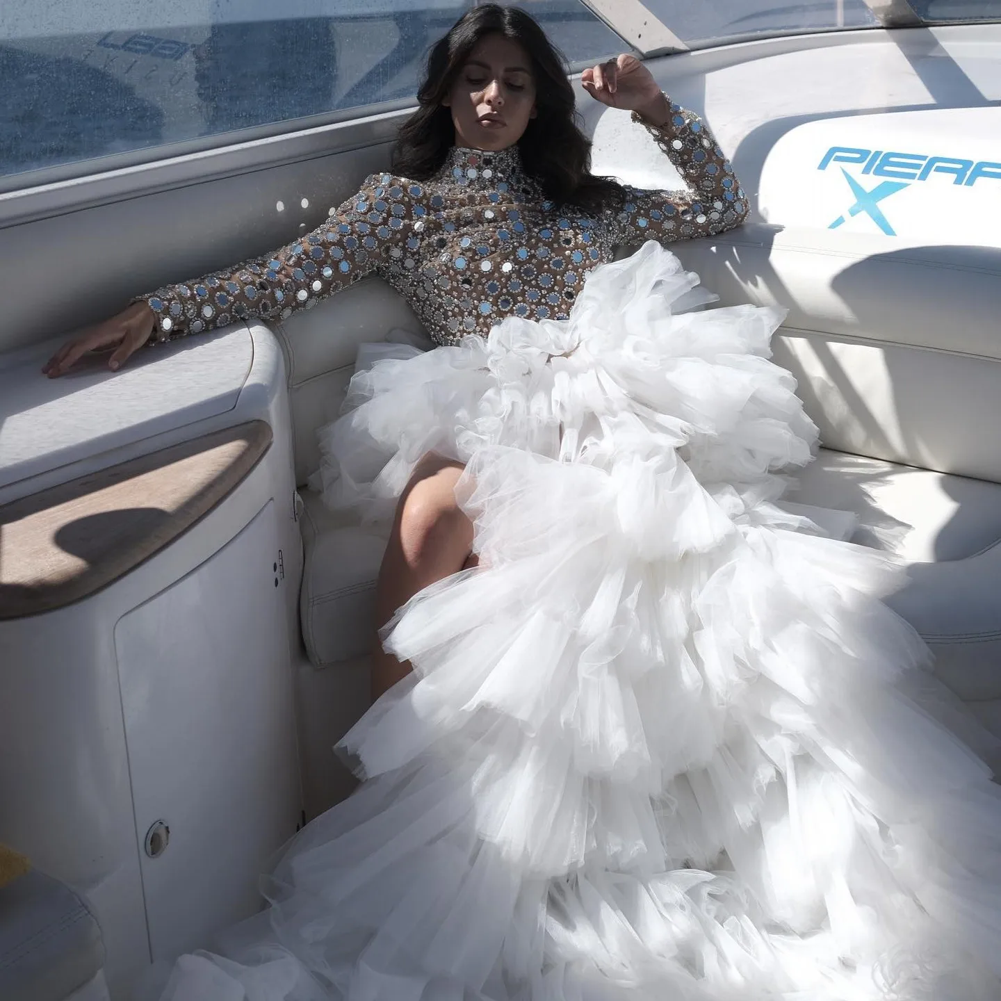 

Couture Pure White Layered High Low Long Tulle Women Skirts Wedding Bridal Skirt Volume Tulle Maxi Skirt