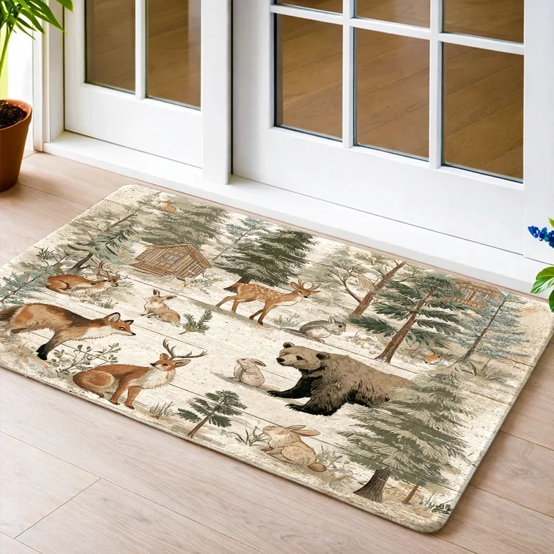High Quality Polyester Woodland Animal Area Rug Rustic Forest Bear Deer Fox Carpet for Living Room Hallway Nursery Home Decor Ma