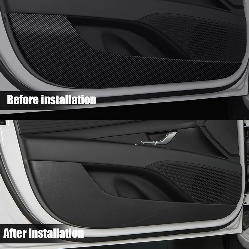 For Hyundai Elantra CN7 2021 2022 2023 2024 Black carbon fiber patterned door kick protection pad