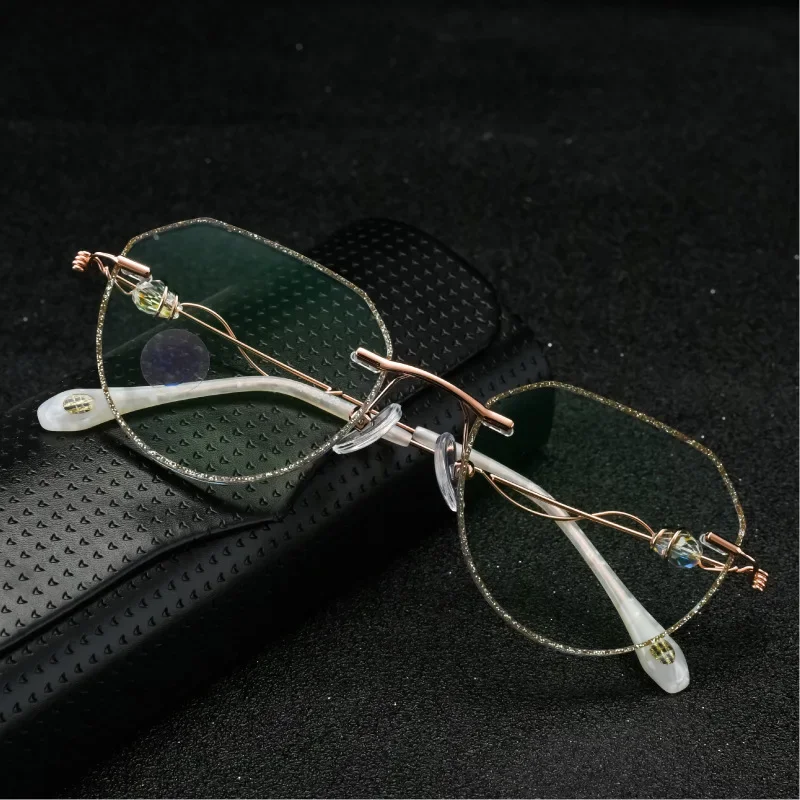 

Diamond Trimmed Eyeglasses Frame Women's Rimless Eyeglasses Myopia Presbyopic Eyeglasses Frame Glasses Women Optical