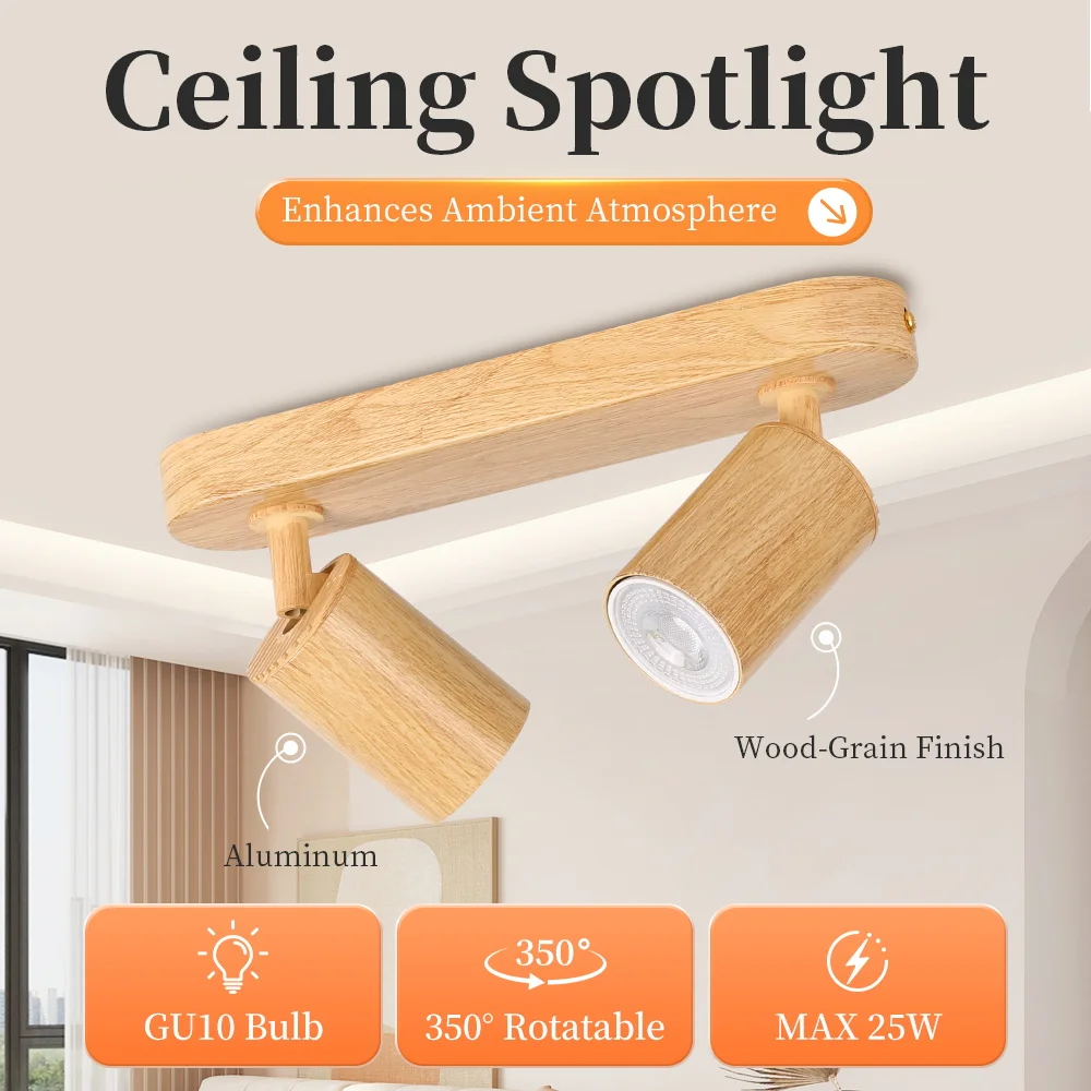 Wooden Spotlights Ceiling Lamp 110V 220V Replacement GU10 Bulb LED Spot Lamp for Living Room Bedroom Home Decor Track Light