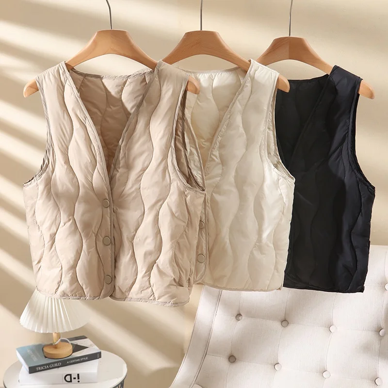 

Winter 2024 Slim Fit Lightweight down Vest V-Ne Inner Wear Coat Liner Warmth Enhancer Faionable Ladies' Vest