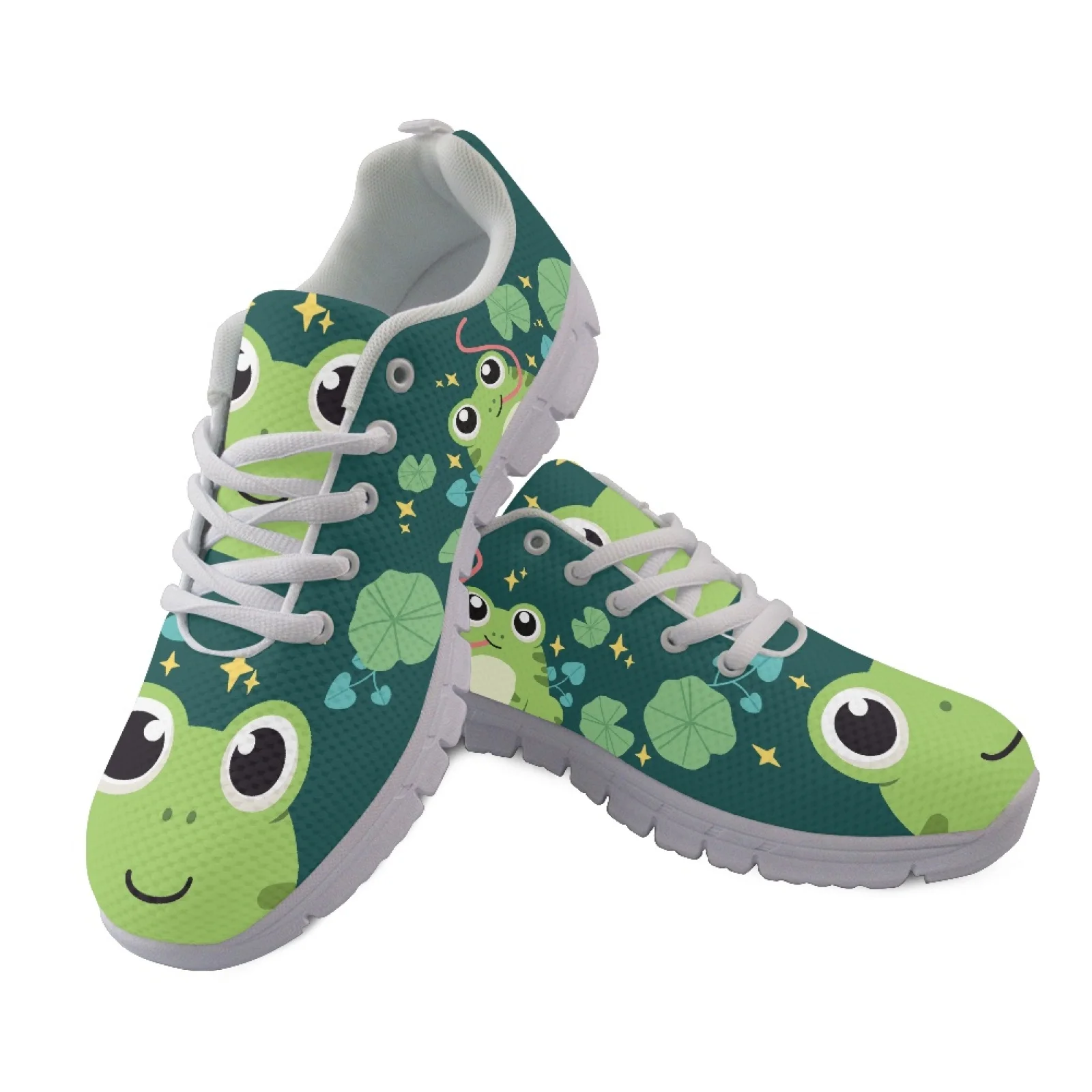Coloranimal Cartoon Frog Lily Pad Low Top Trainers Footwear for Men Mesh & EVA Sole Running Shoes New Design
