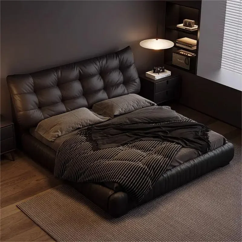 Internet celebrity light luxury leather bed Italian minimalist master bedroom soft bag