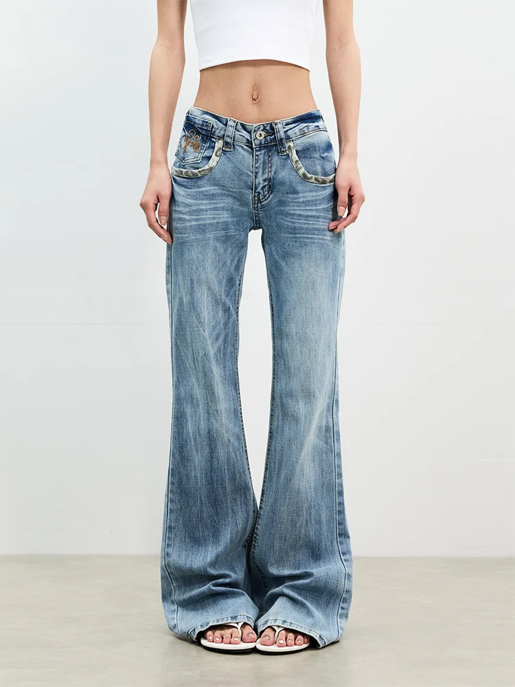 

Low Waist Bell Bottom Straight Leg Jeans Women's Slim Fit Floor Length Vintage American Retro Style plus Size Denim Pants