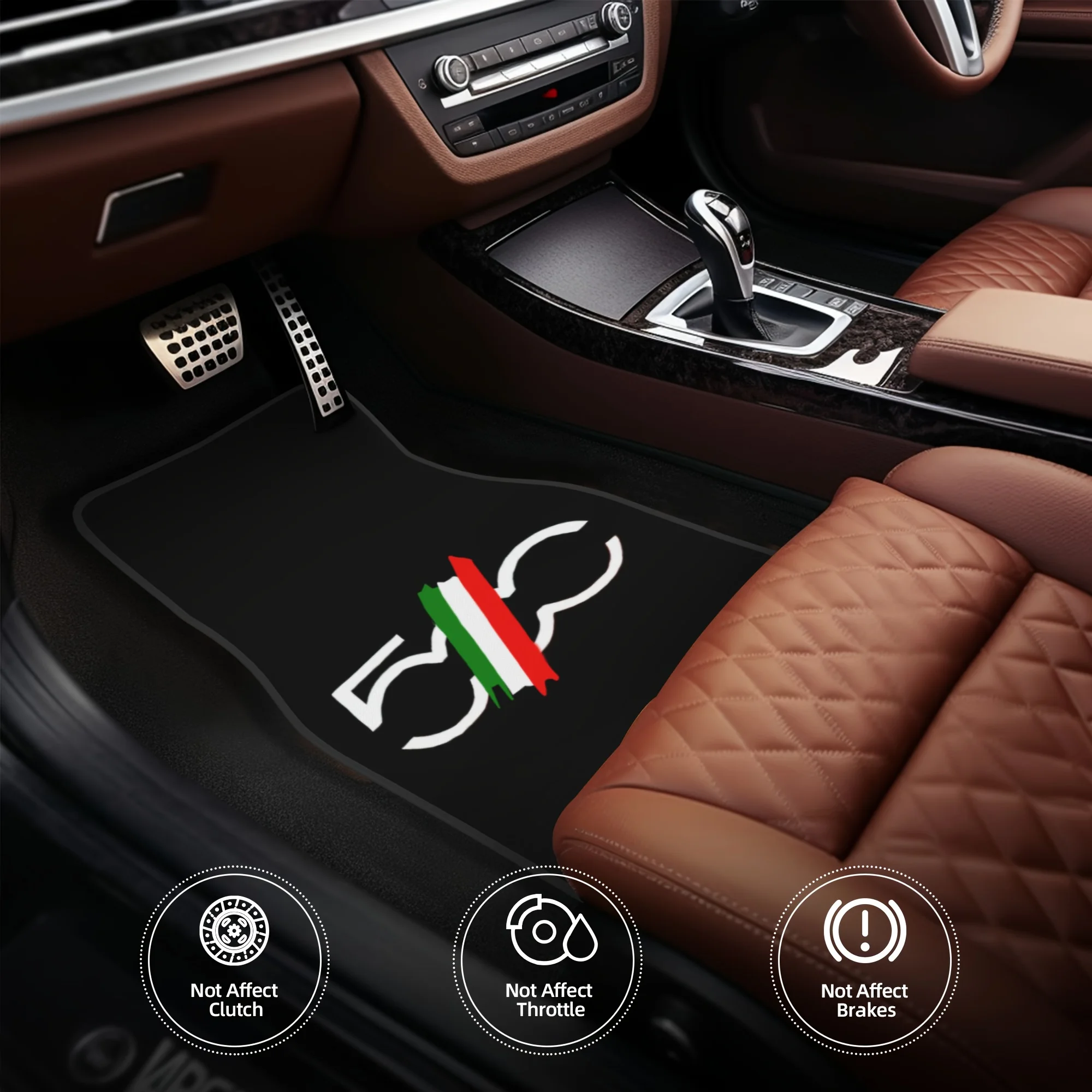 Universal Fit, Easy-to-Clean Suitable for Hatchbacks & Sedans 4pcs Minimalist FIAT 500 Pattern Car Mats - Printed Design