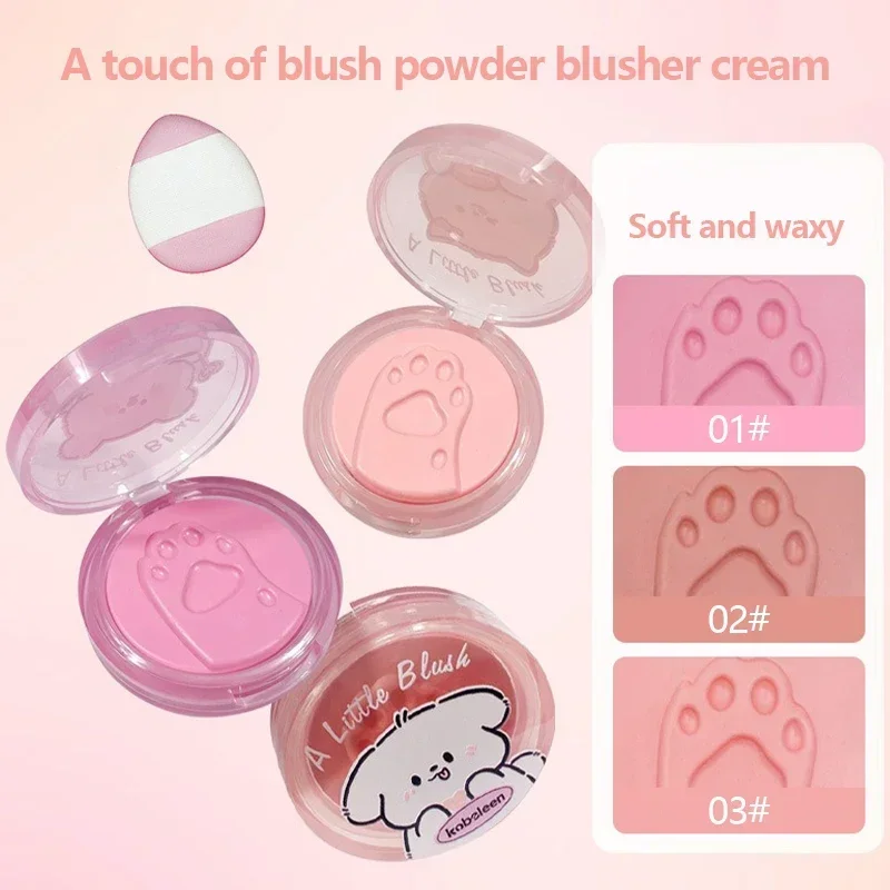 3D Relief Cat Footprint Blush Cream Cute Makeup Face Pink Blusher Tint Cheek Contour Brightens Natural Matte Mousse Rouge Puff