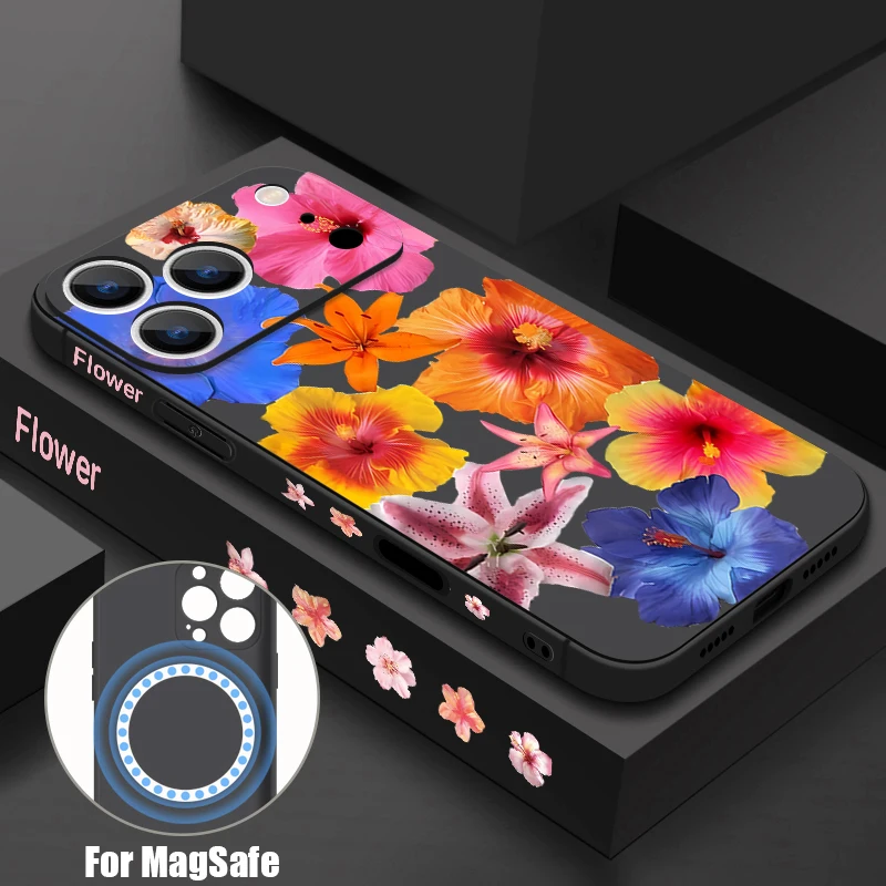Bunte Blumenmuster-Handyhülle für iPhone 17 Pro Max 16E Air 16 15 14 13 12 Pro Max 11 magnetisch für Magsafe Soft TPU Cover