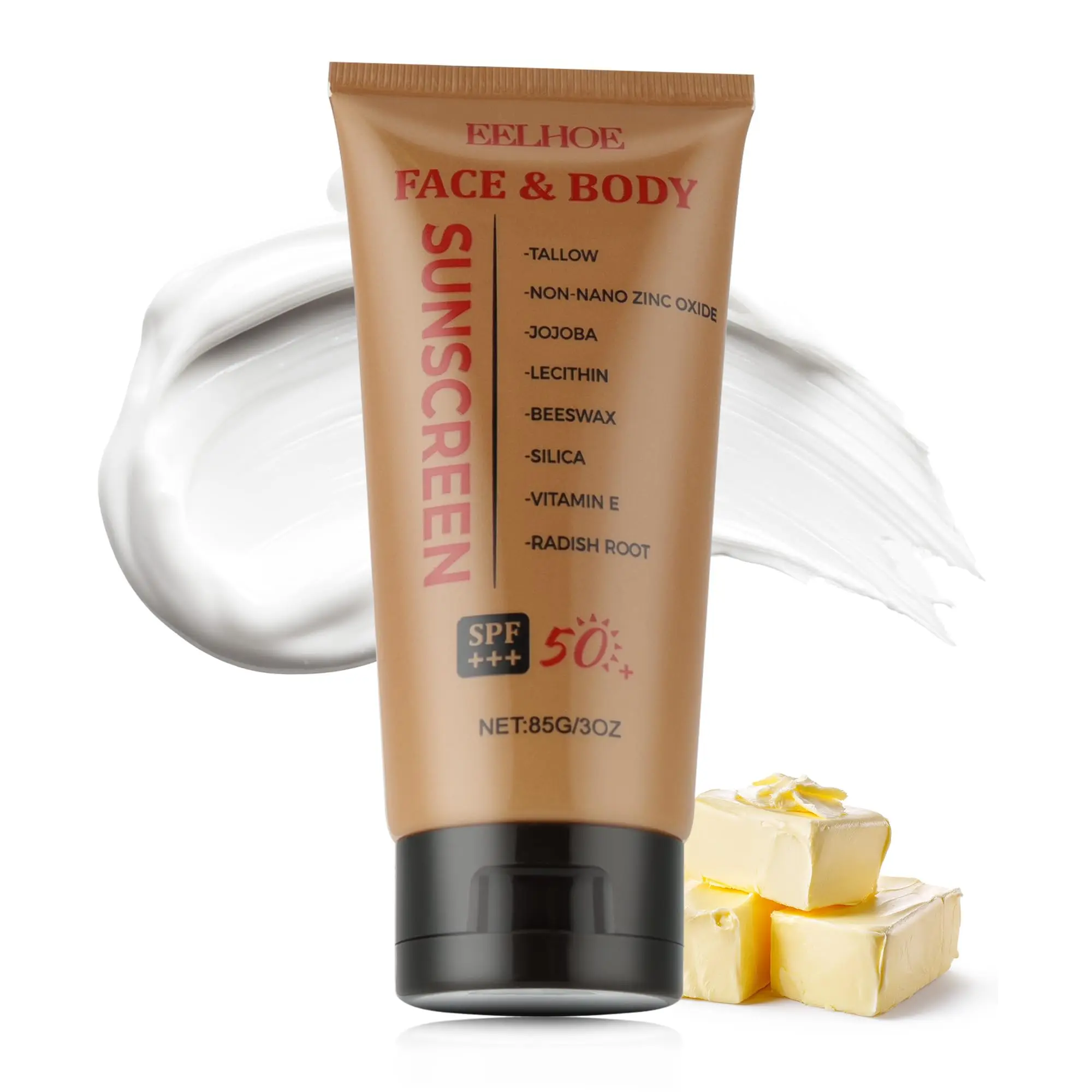 

Солнцезащитный крем Tallow SPF50 с оксидом цинка — нежирная защита от UVA/UVB, водостойкий для лица и тела, масло Jojoba и пчелиный воск