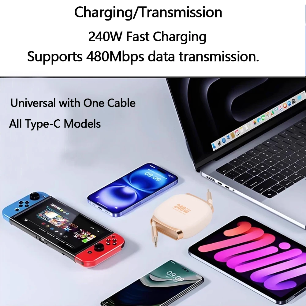240W Dual Head PD Fast Charging Type C USB C To C Retractable Data Transfer Cable for Iphone HUAWEI XIAOMI OPPO Laptop Phone