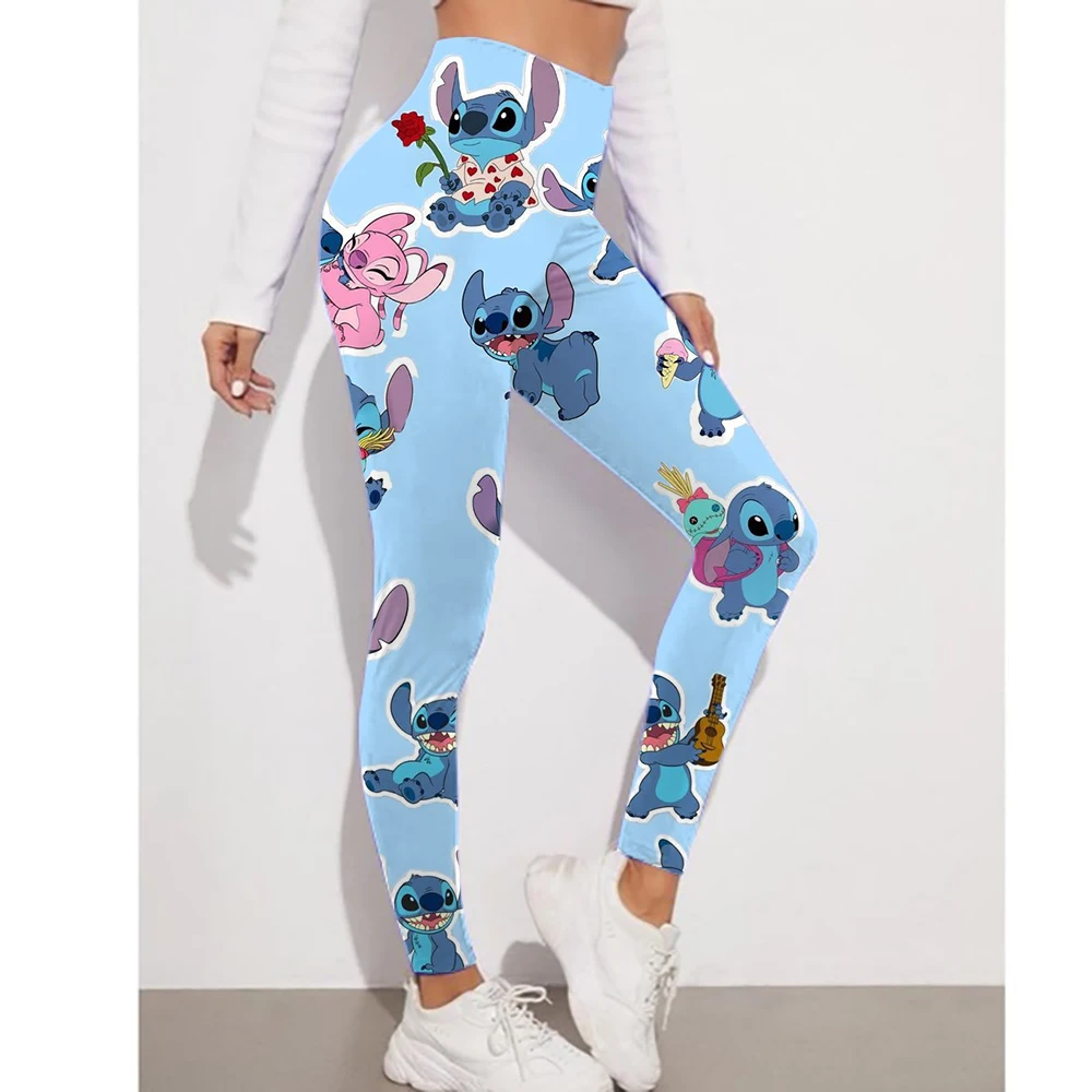Женские модные леггинсы с принтом Disney Stitch, сексуальные женские брюки с эффектом пуш-ап с принтом, повседневные камуфляжные спортивные леггинсы для тренировок и фитнеса