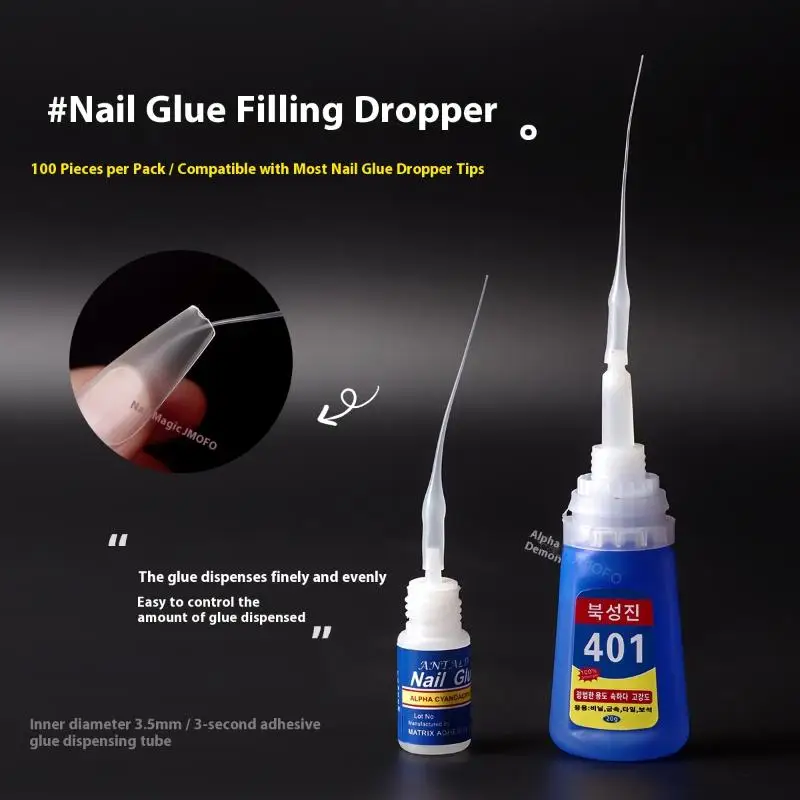 

100Pcs Nail Glue Sealant Joint Filling Dropper Plastic Superfine Glue Bottle Tips Extender Precision Applicator Accessories