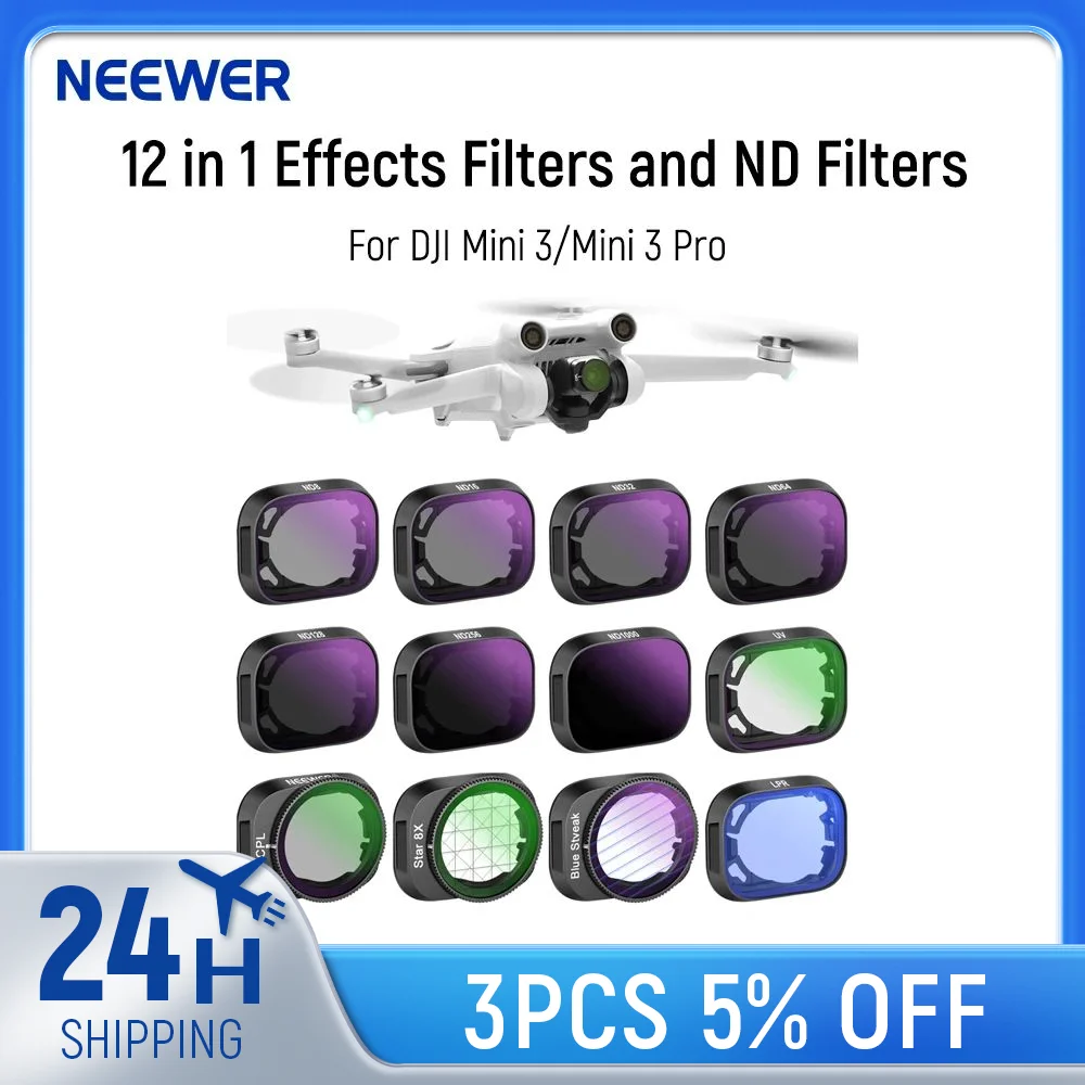 

NEEWER Limited Variable ND Filter Kit Compatible with DJI Mini 3/Mini 3 Pro, 4 Pack/12 Pack Lens Filter