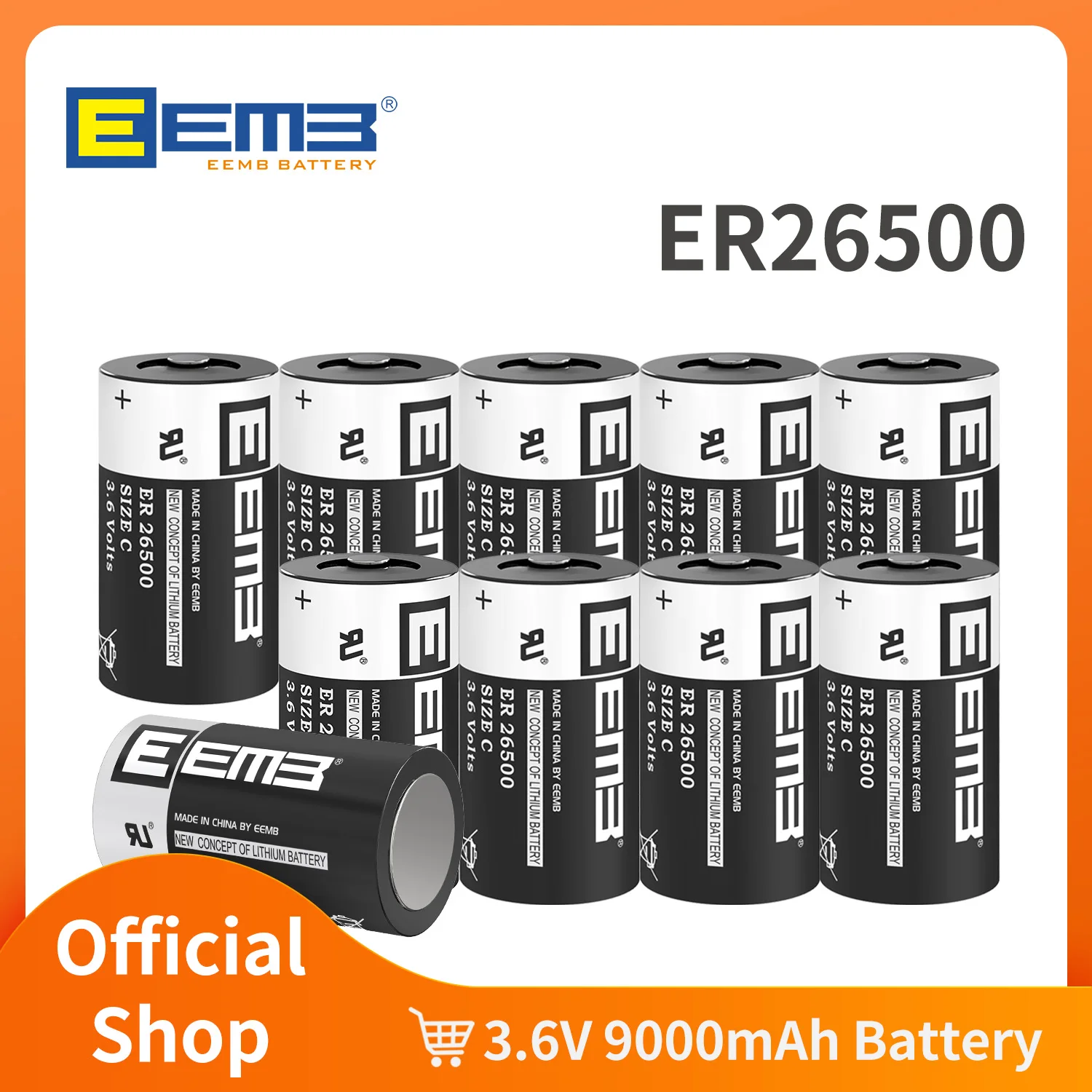 

1 ~ 50PCs EEB 3.6V er26500 C size 9000mAh non-rechargeable lithium battery for water meter window sensor GPS locator customizable