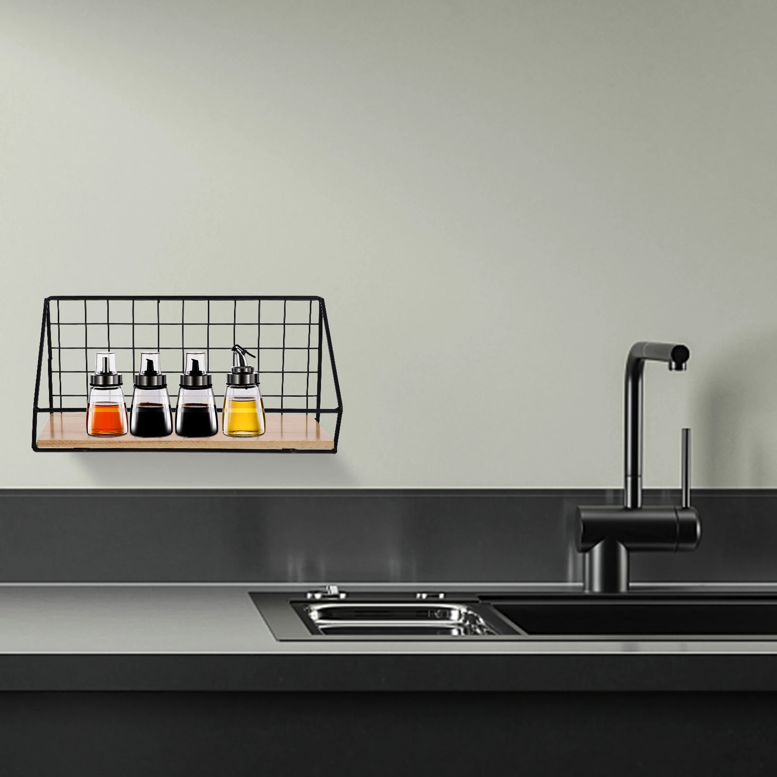 

Creative Wall Hanging Basket Wooden Iron Black Storage Rack Organizer for Books Plants Keys Kitchen Bathroom Accessories