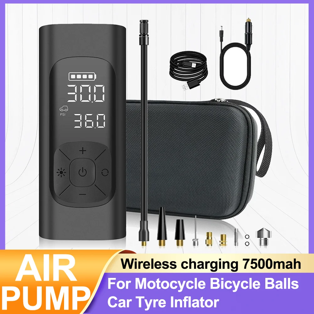 Auto Parts Car Accessories For 7500mah Wireless Air Pump Preset Outdoor cell phone charging Emergency lights Emergeny inflation